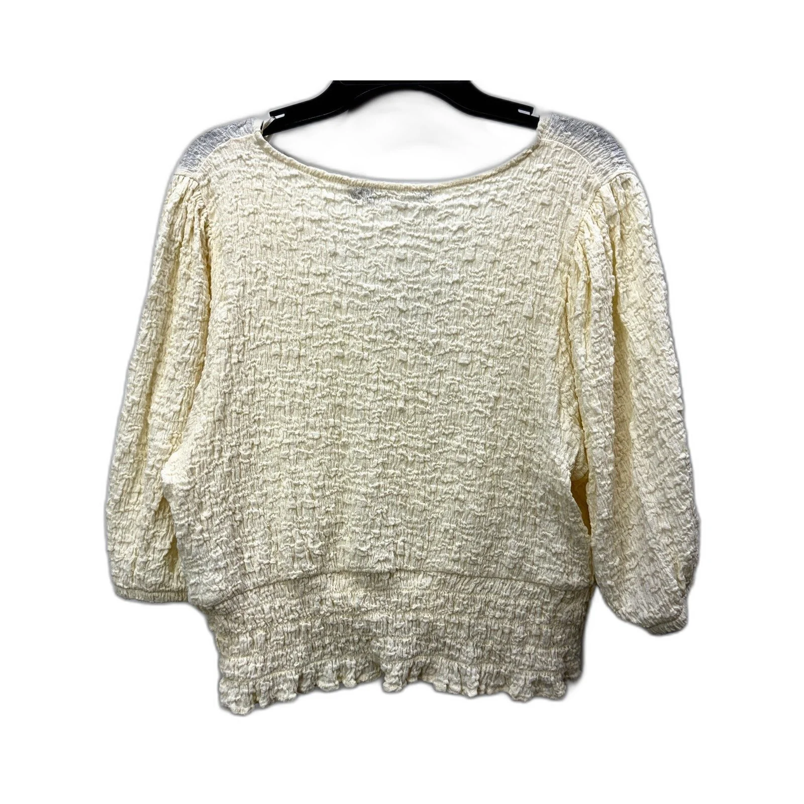 Sportsgirl Womens Puff Sleeve Ruffle Hem Pullover Blouse in Cream, Size L NEW - Image 2