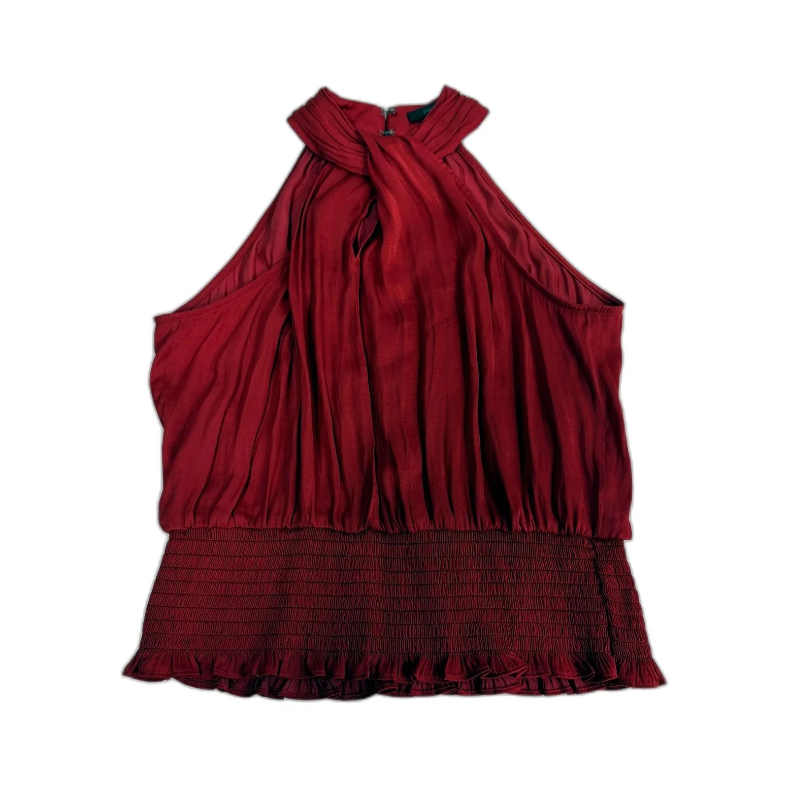 Portmans Womens Halter Top with Smocked Waist and Ruffled Hem in Red Size 8 - Image 2