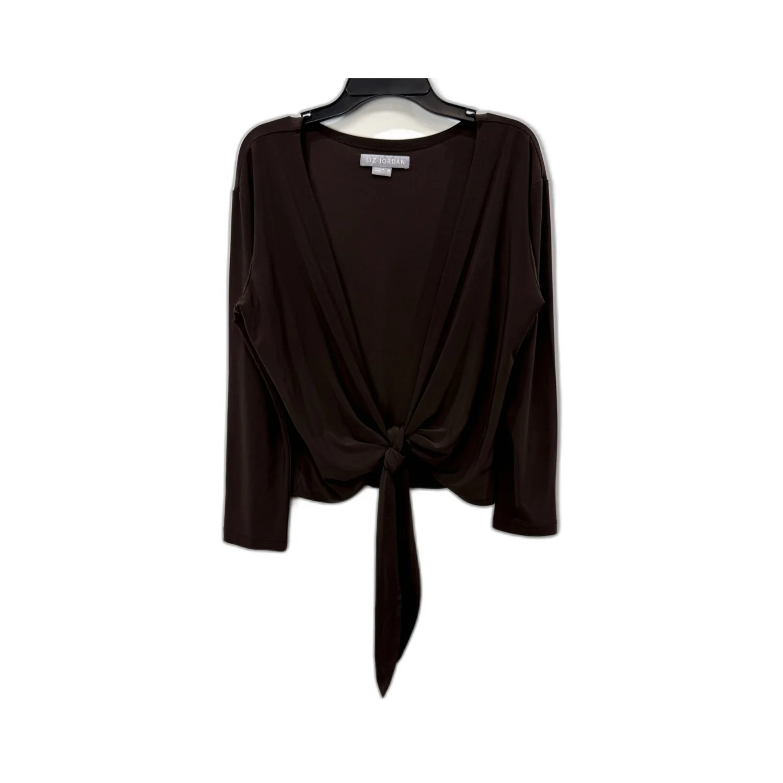 Liz Jordan Womens Tie Front Blouse in Brown, Casual Lightweight Size M NEW