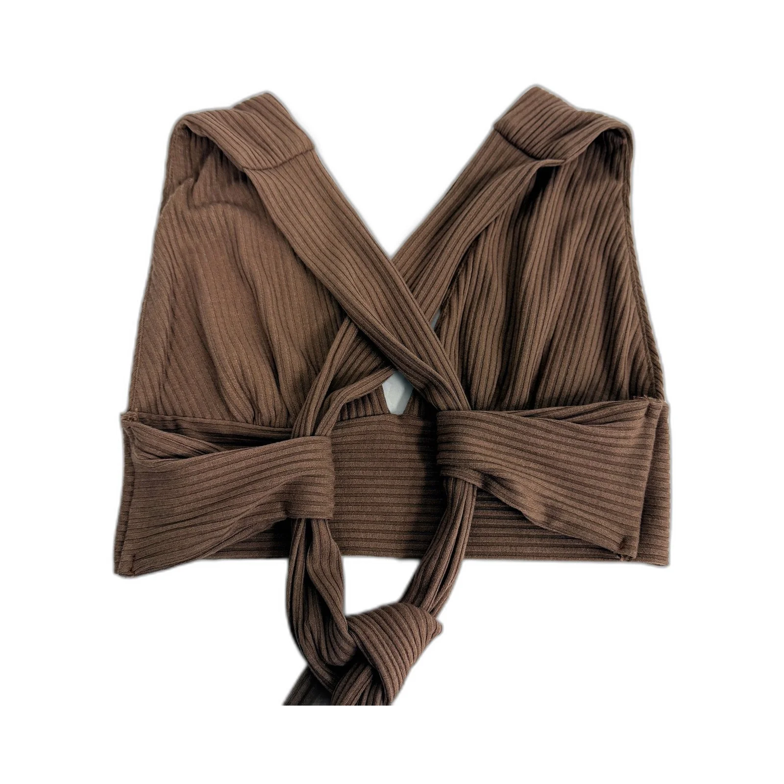 Rumor Womens Knit Cropped Tie-Up Top in Soft Plush Brown, Size 10 - Image 2