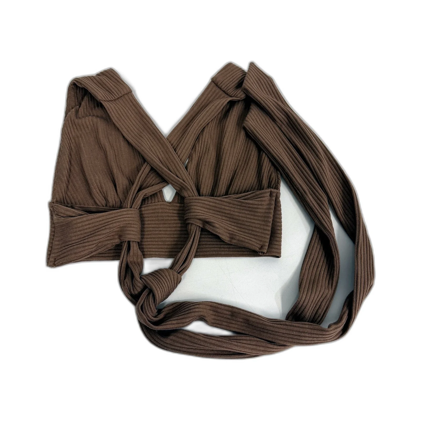 Rumor Womens Knit Cropped Tie-Up Top in Soft Plush Brown, Size 10 - Image 5