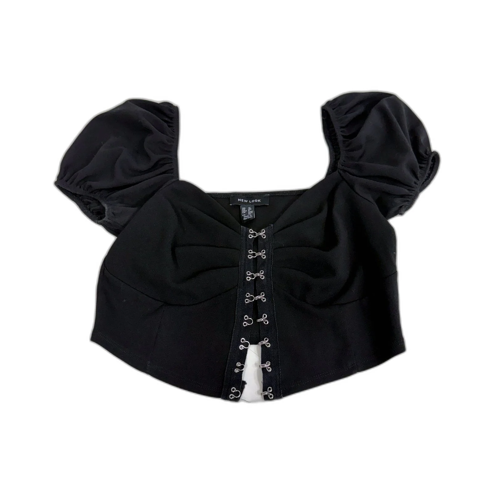 Look Womens Puff Sleeve Crop Top in Black, Size 12