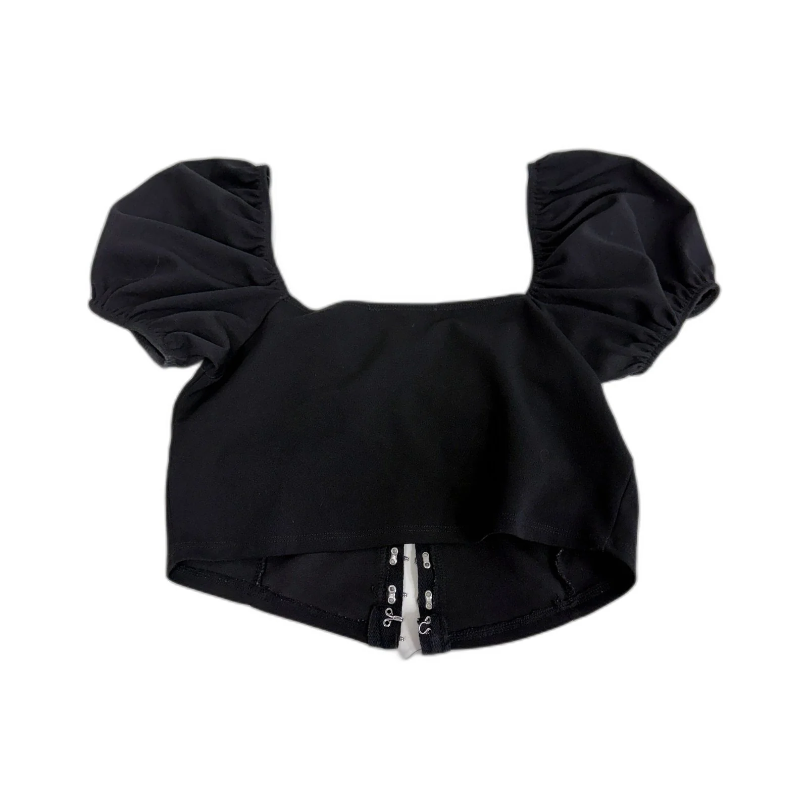 Look Womens Puff Sleeve Crop Top in Black, Size 12 - Image 2
