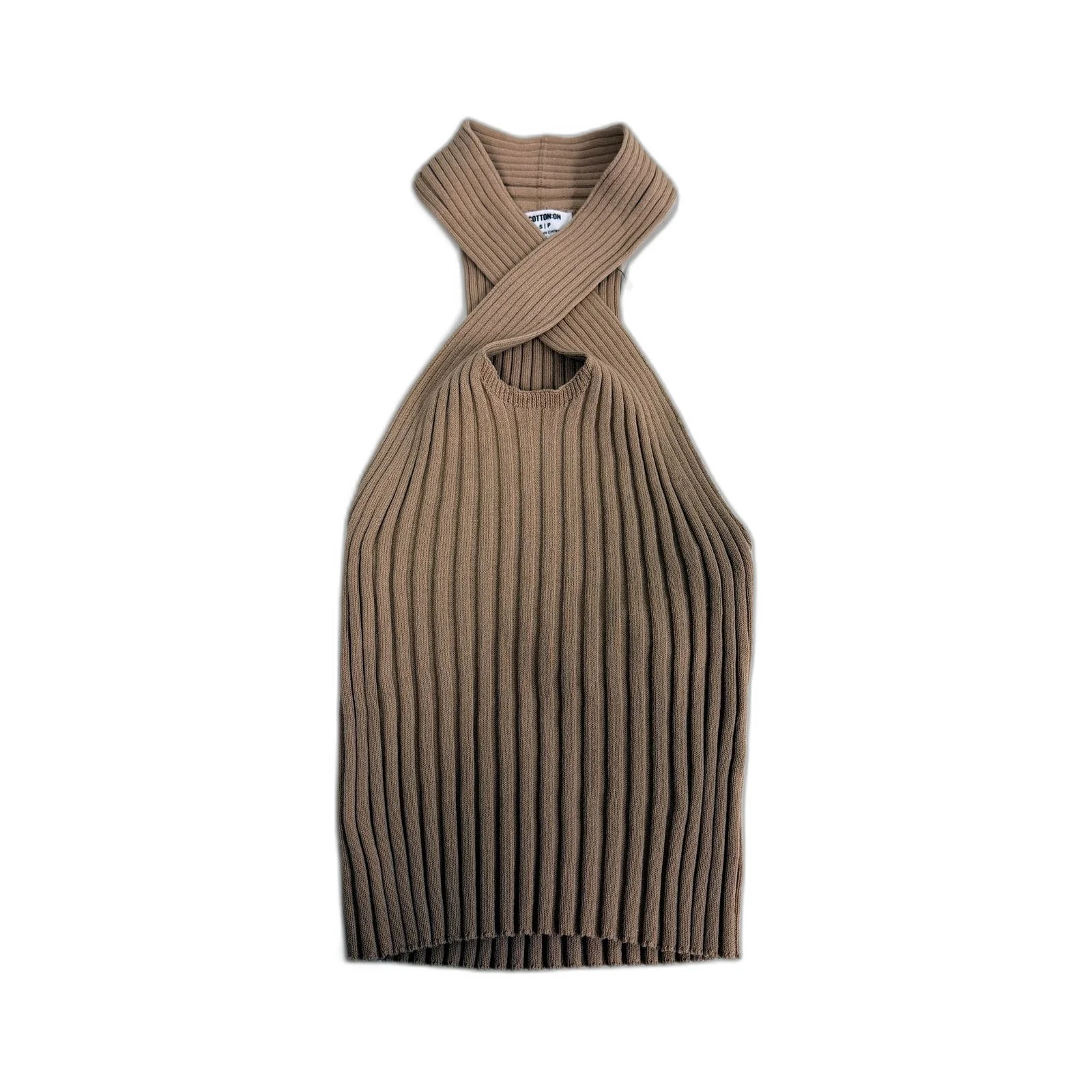 Cotton On Womens Ribbed Knit Cross Strap Singlet Dress in Fawn, Size S NEW