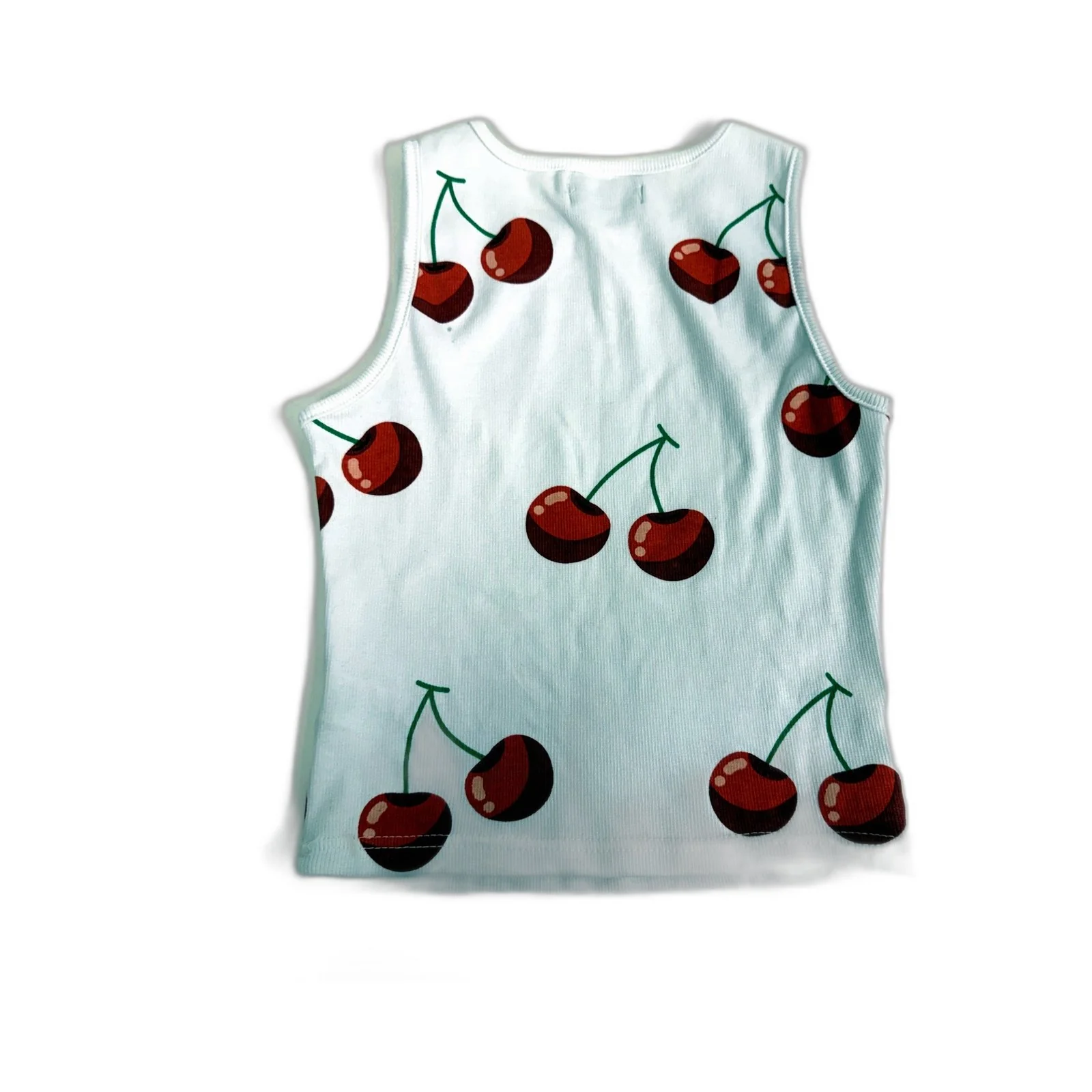 Pretty Little Thing Womens White with Red Cherry Print Tank Top Size 8 - Image 2