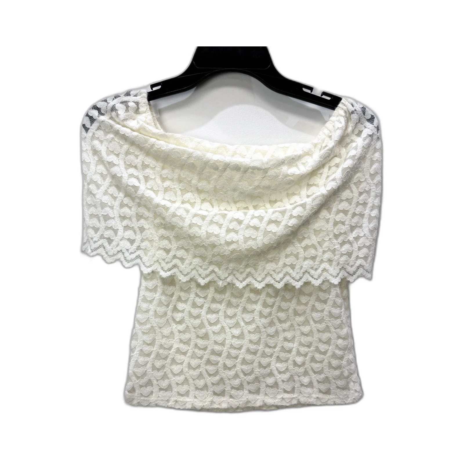 PT Womens Lace Vintage Blouse with Scalloped Neckline and Short Sleeves Ivory - Image 2