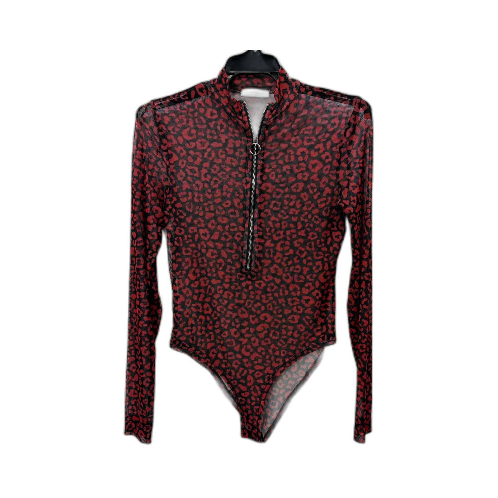 Cotton On Womens Leopard Print Bodysuit Long Sleeve Red Black Size XS/PP