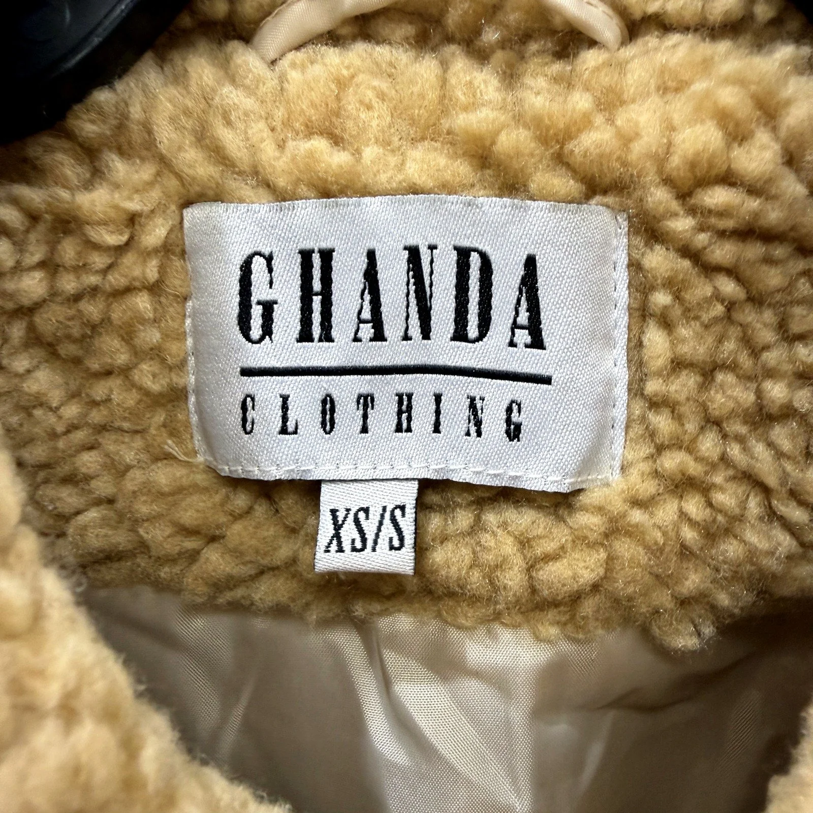 Ghanda Womens Teddy Coat Pullover Sweatshirt Sherpa Fleece Tan/Brown Size XS/S - Image 4