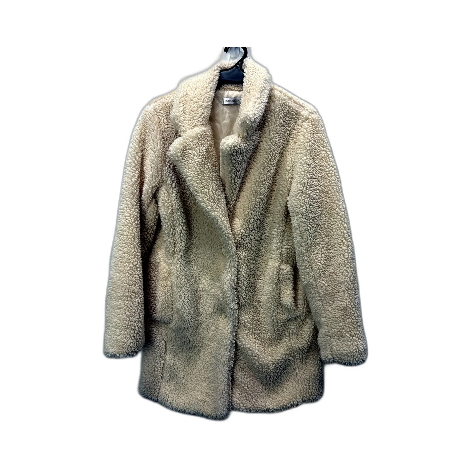 Esther & Co Womens Faux Fur Jacket Casual Warm Outerwear Cream Size 8
