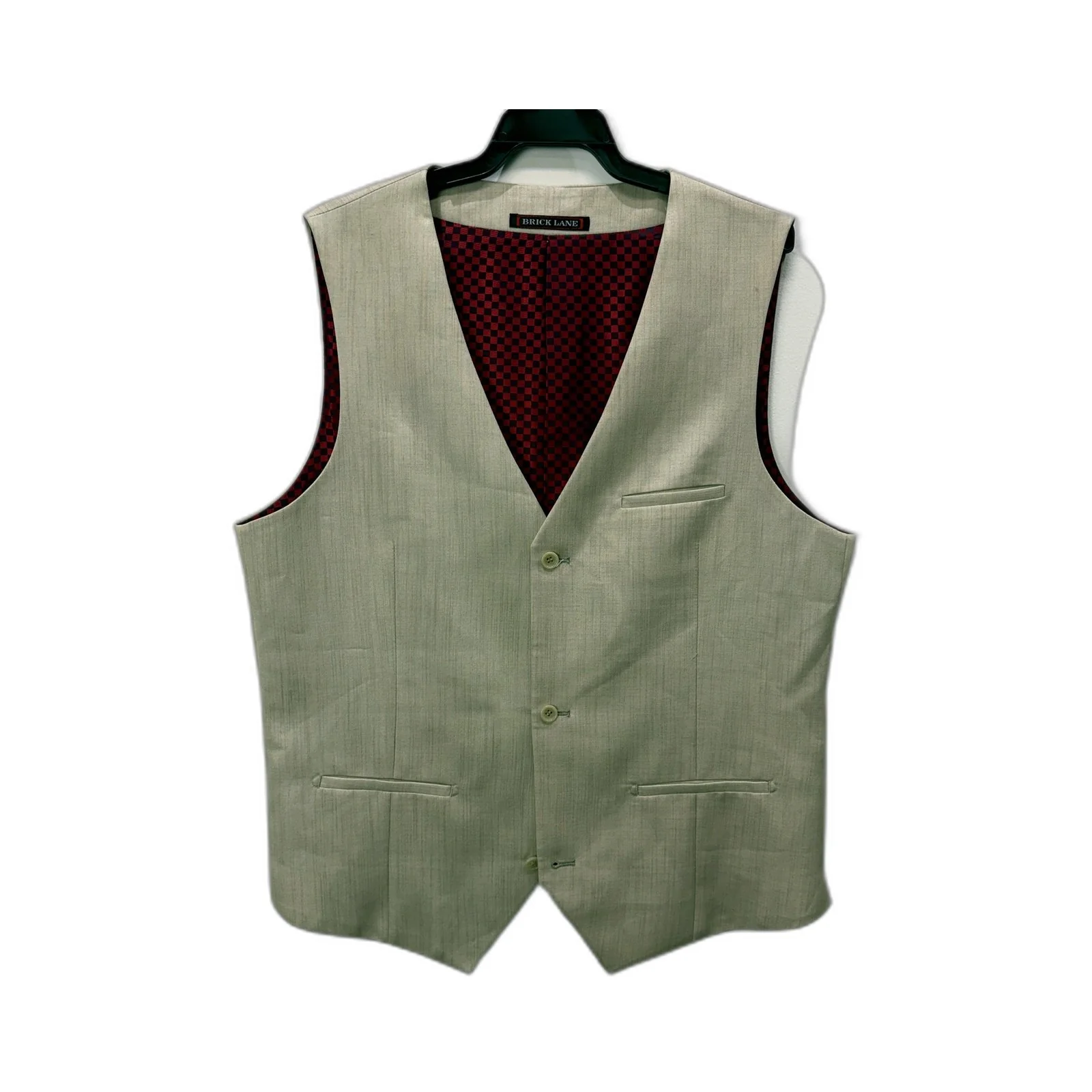 Brick Lane Mens Checkered Gray Polyester Wool Blend Vest in XL Size