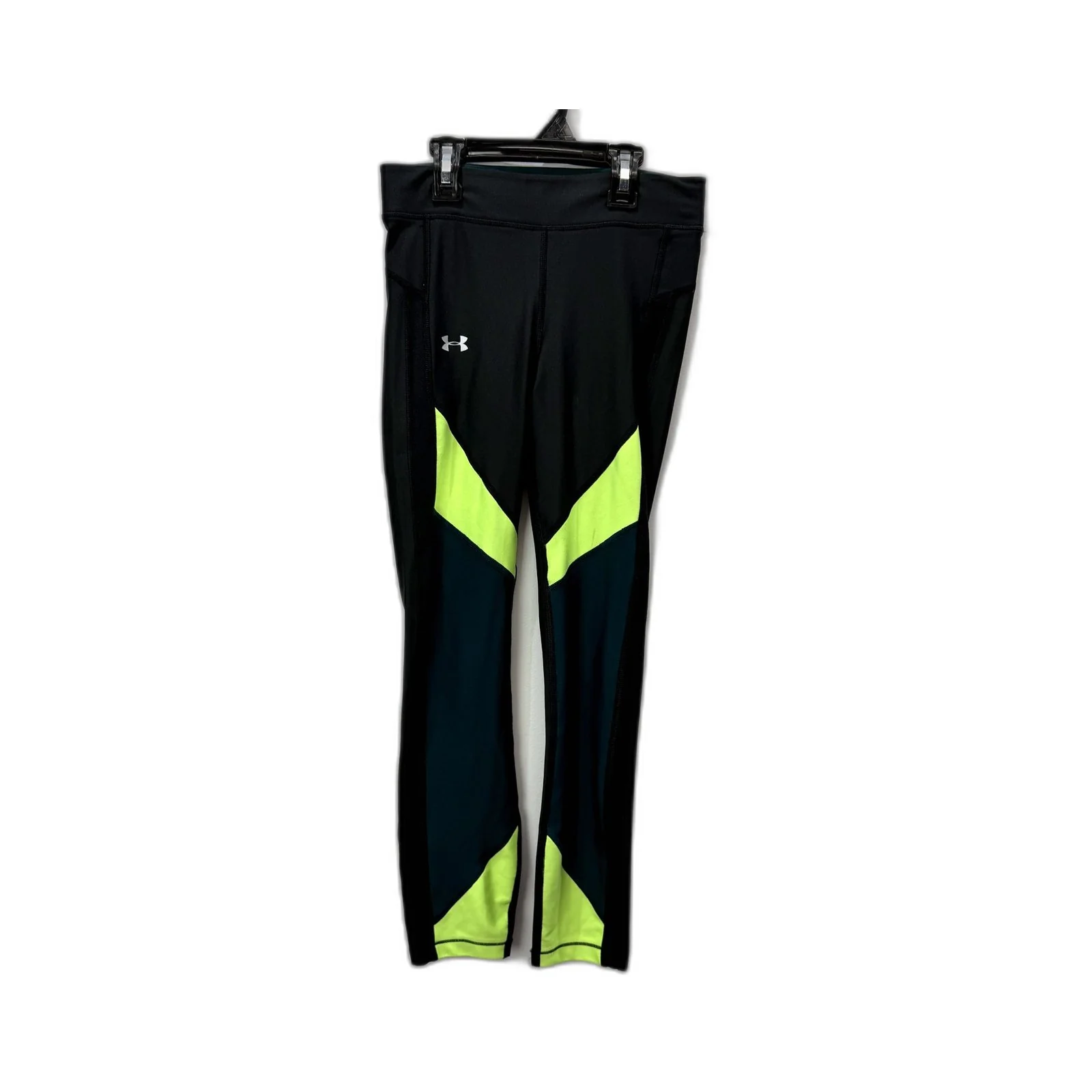 Under Armour Womens Compression Leggings Black with Neon Green Accents Size XS
