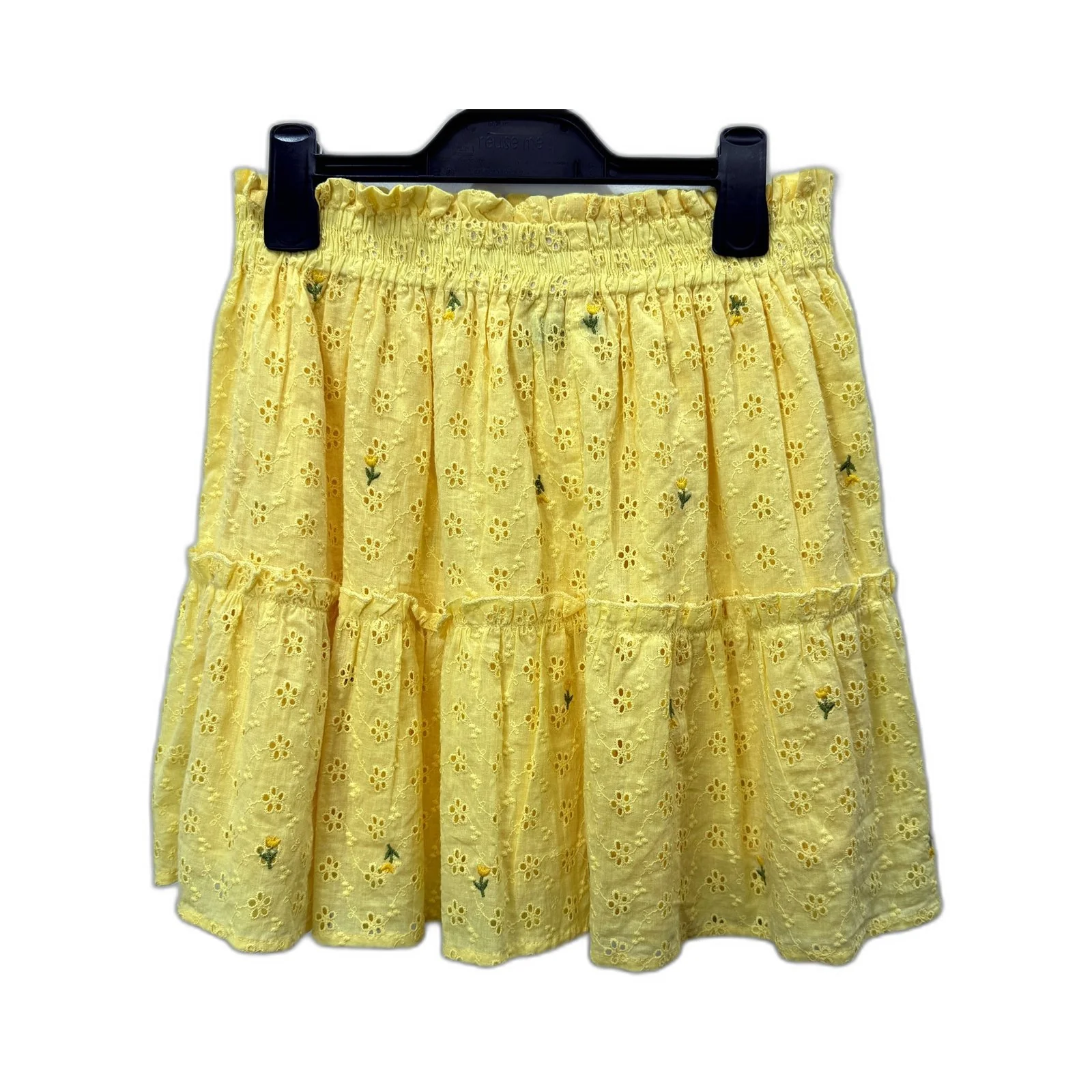 Boohoo Womens Yellow Eyelet Skirt Tiered Ruffled Elastic Waist Size 12 NEW - Image 2