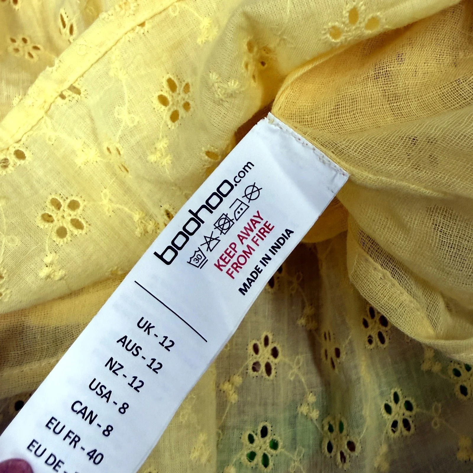 Boohoo Womens Yellow Eyelet Skirt Tiered Ruffled Elastic Waist Size 12 NEW - Image 6