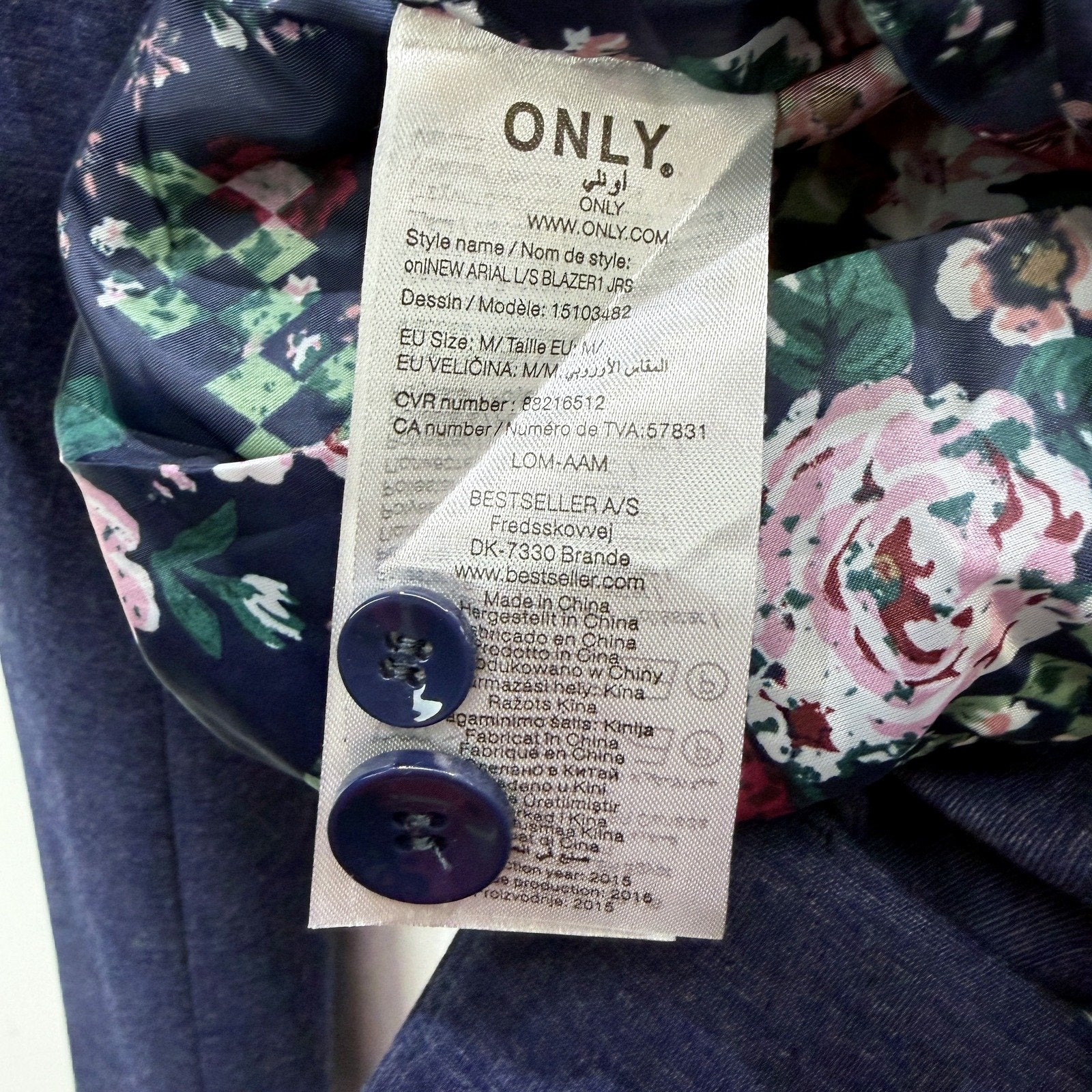 Only Womens Navy Blue Floral Chain Embellished Blazer Jacket Size M - Image 4