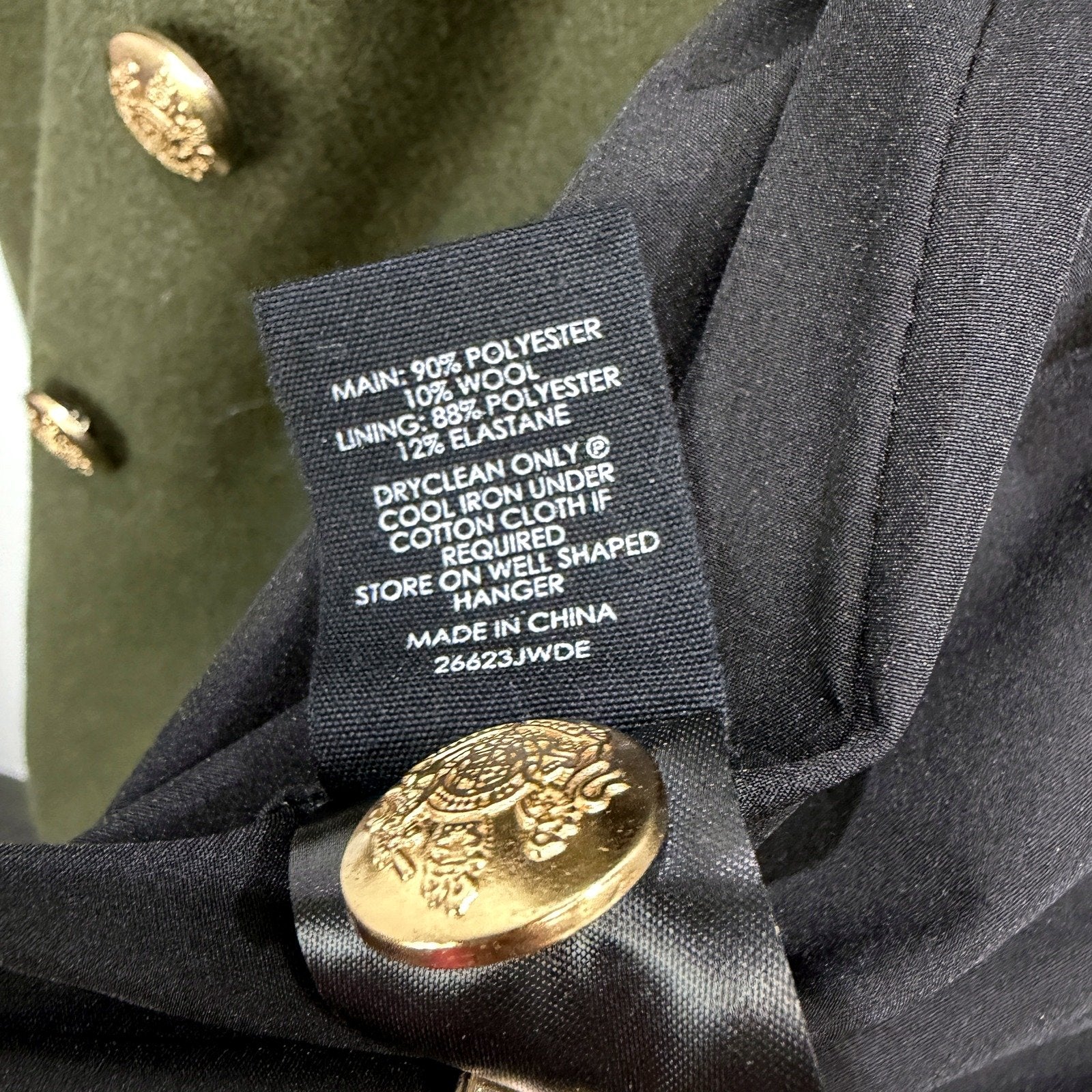 Dechuba Womens Olive Green Wool Blend Peacoat Coat, Size 10 - Image 4