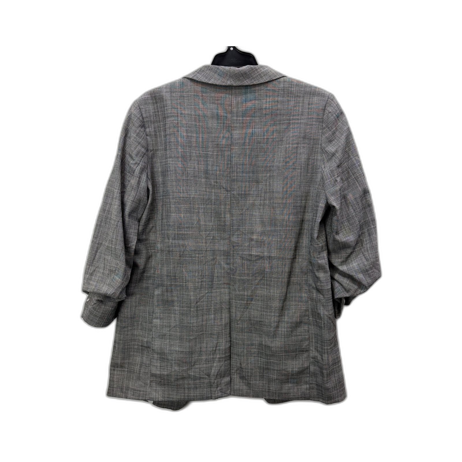 H&M Womens Gray Plaid Puff Sleeve Blazer for Work, Office, Formal Occasions - Image 2