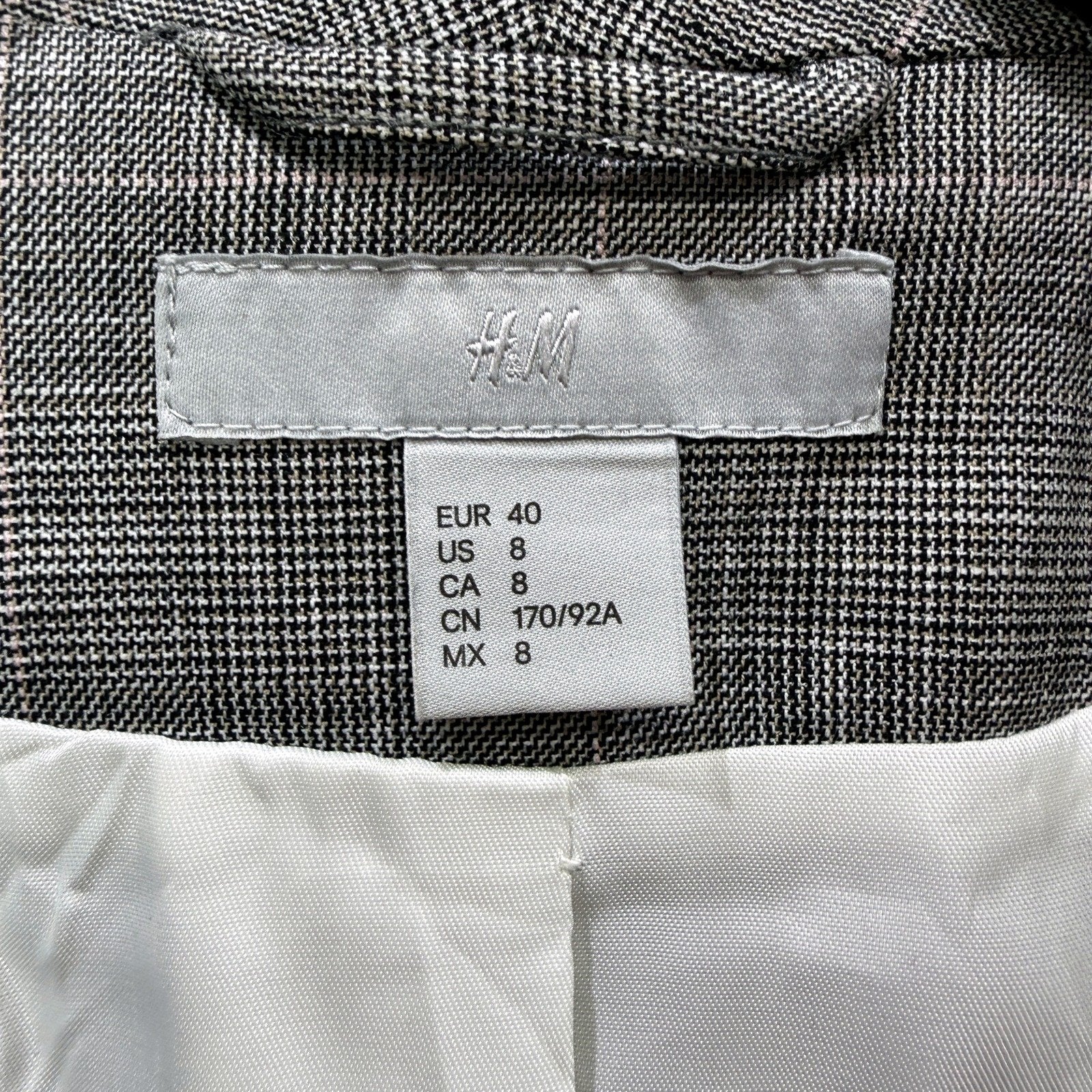 H&M Womens Gray Plaid Puff Sleeve Blazer for Work, Office, Formal Occasions - Image 4