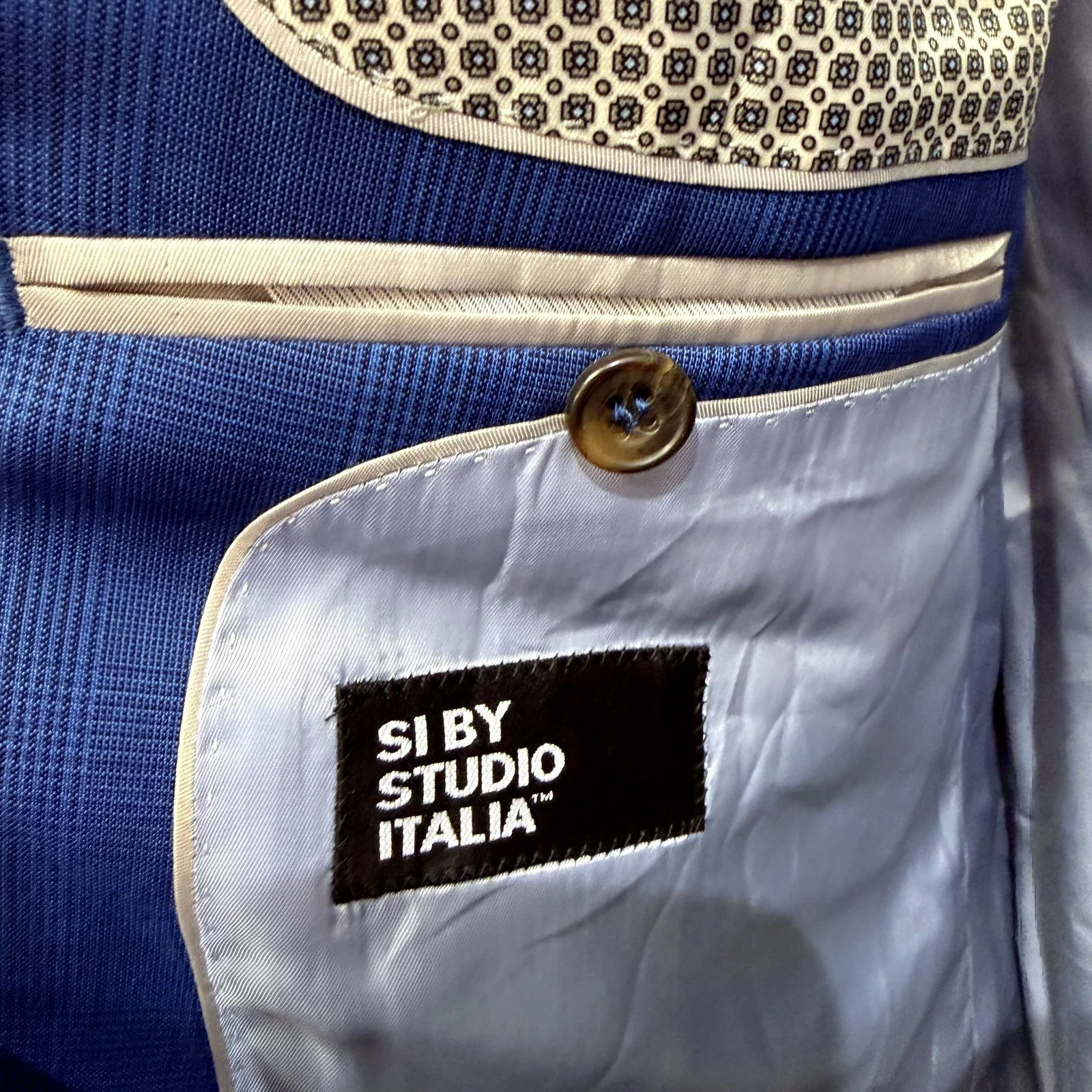 Si by Studio Italia Mens Blue Suit Jacket Quality Tailoring Size 108 REG/96 NEW - Image 9