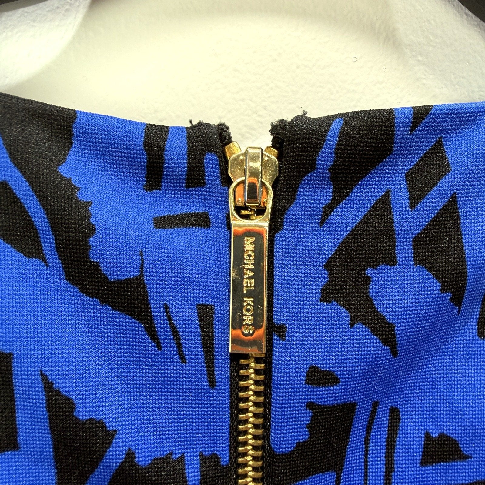 Michael Kors Womens Abstract Print Zip Front Dress Blue and Black Size 10 - Image 3