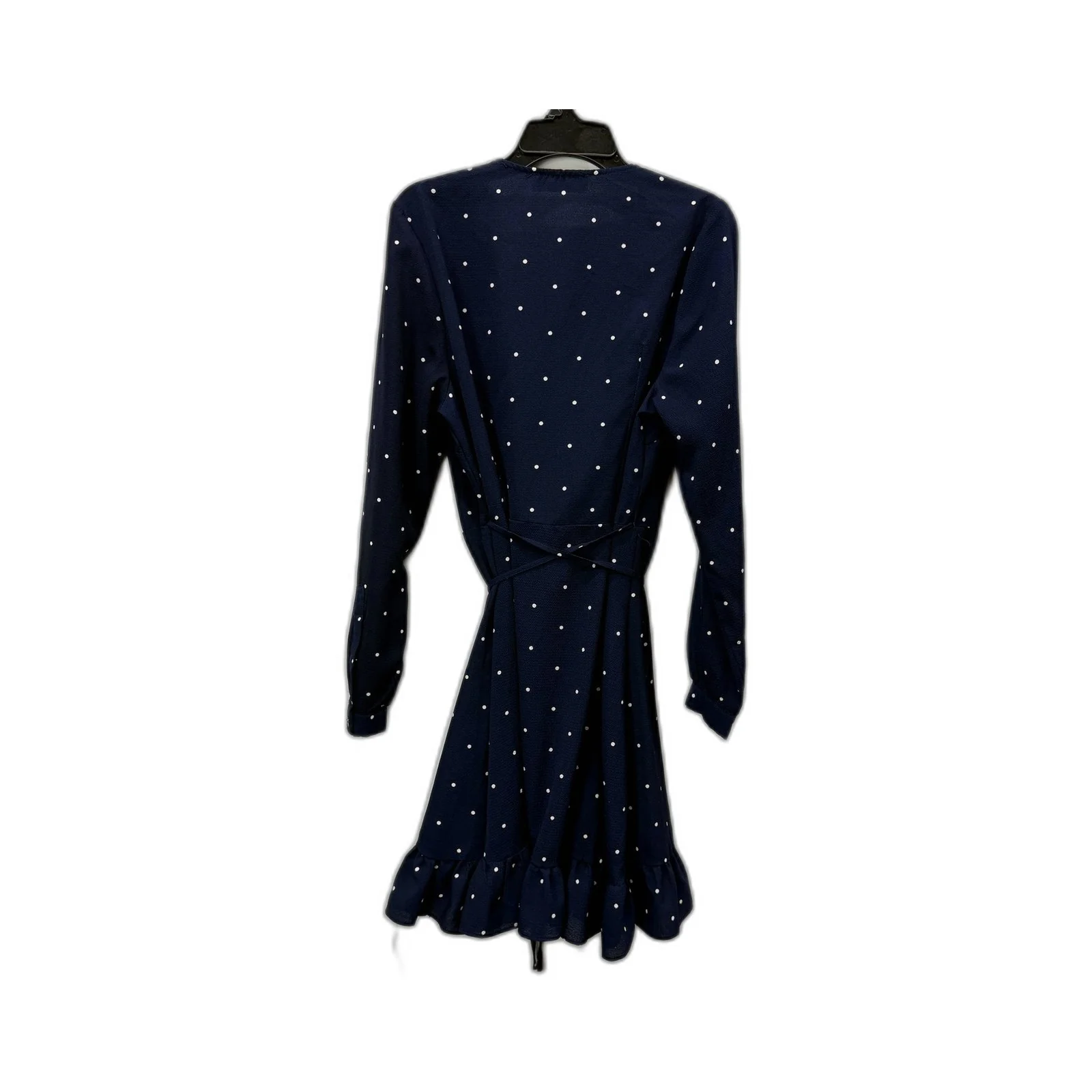 Ebby and I Womens Navy Blue Polka Dot Wrap Dress with Ruffle Hem, Size S - Image 2
