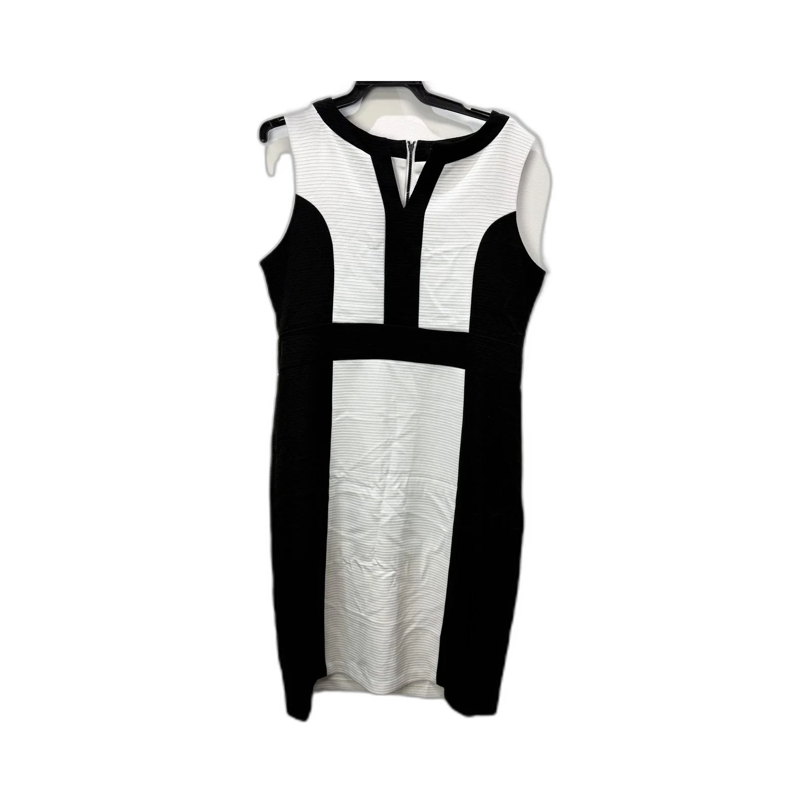 Liz Jordan Womens Sleeveless Sheath Dress Black and White Striped Size 14
