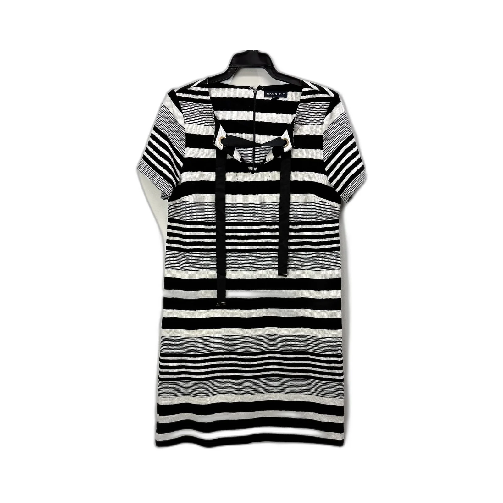 Maggie T Womens Striped Dress Casual Feminine Style Black and White Size 8