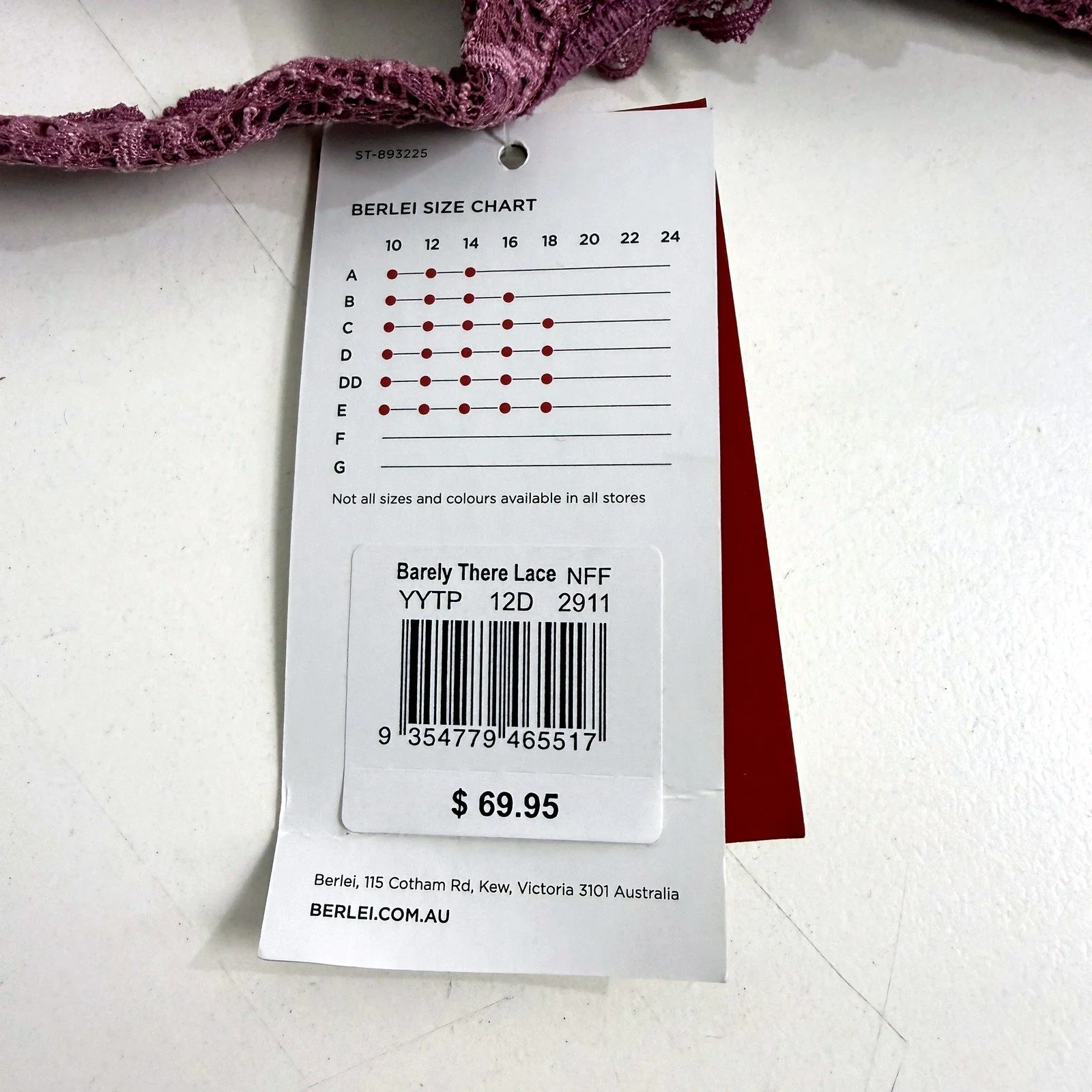 Berlei Womens Lace T-Shirt Bra, Barely There, Purple, Size 12D NEW - Image 4