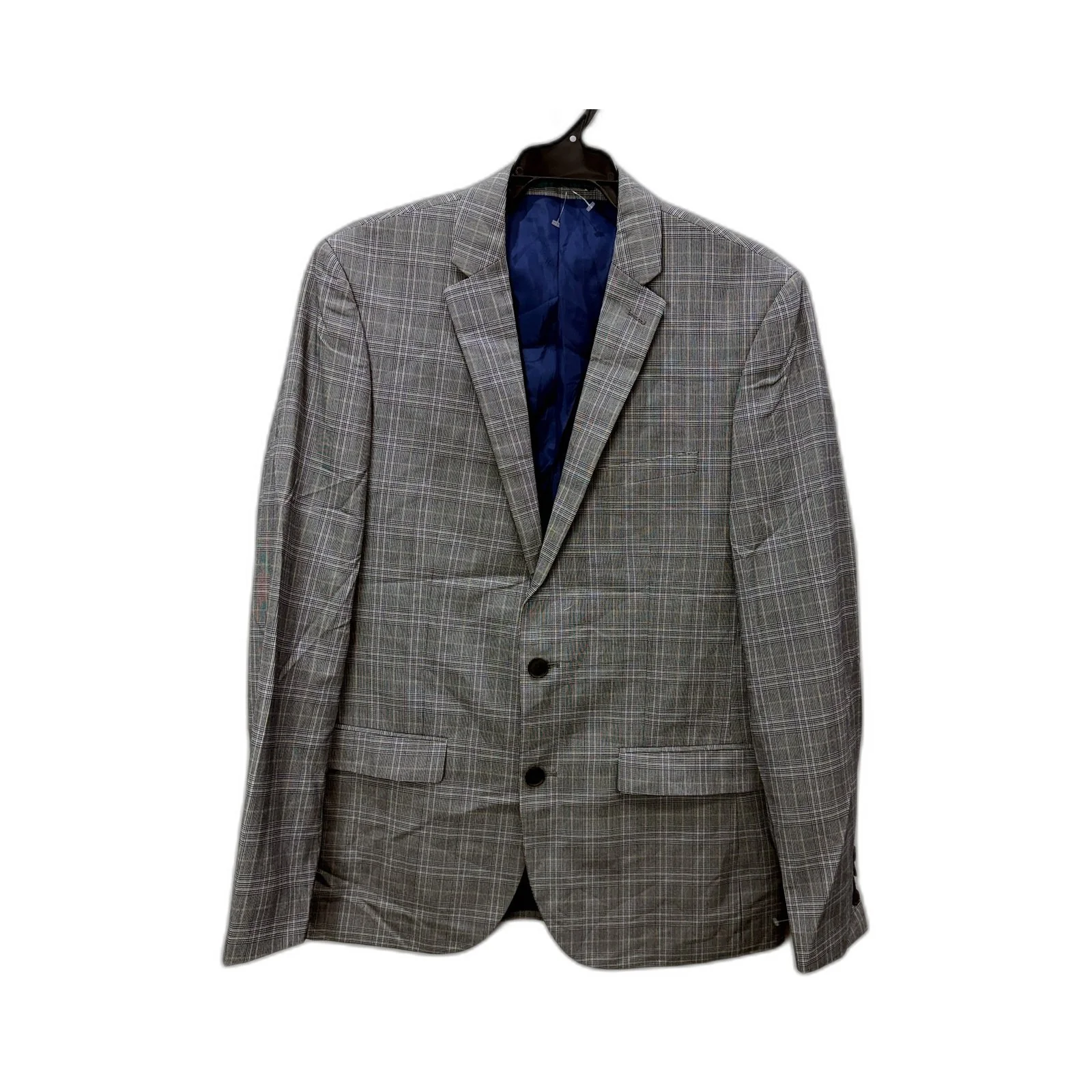 River Island Mens Gray Plaid Suit Jacket, Size 40R