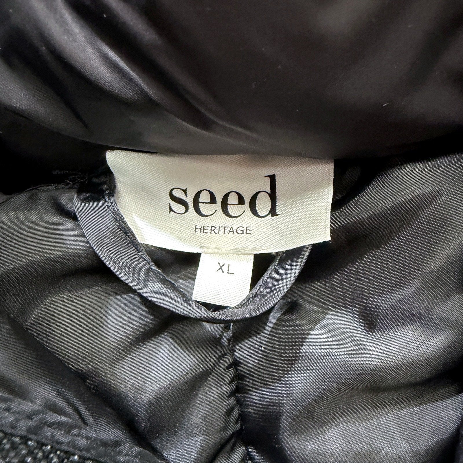 Seed Heritage Womens Black Quilted Puffer Coat with Hooded Zipper in XL - Image 5
