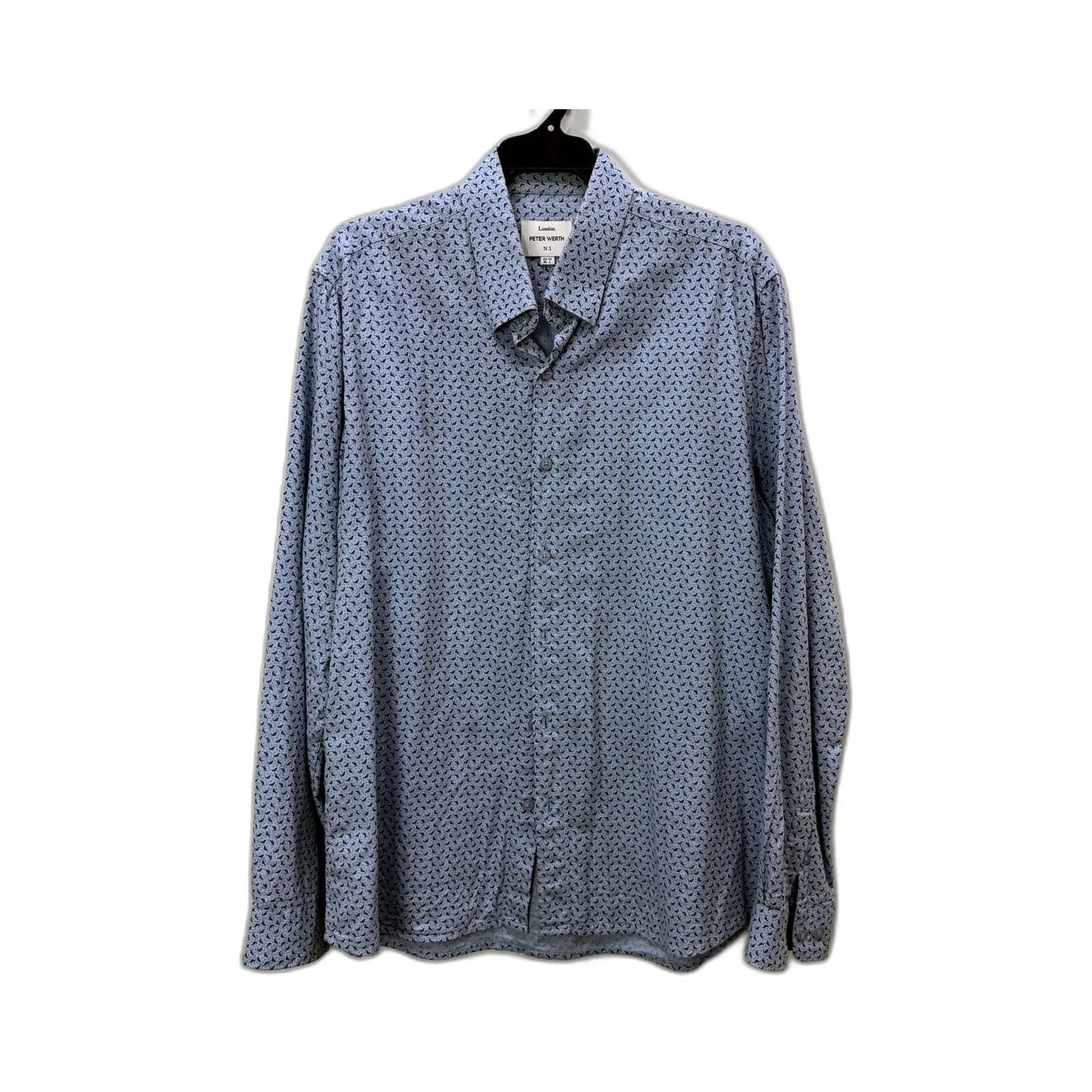 Peter Werth Mens Button-Down Shirt Paisley Cotton Blue and Black Size L