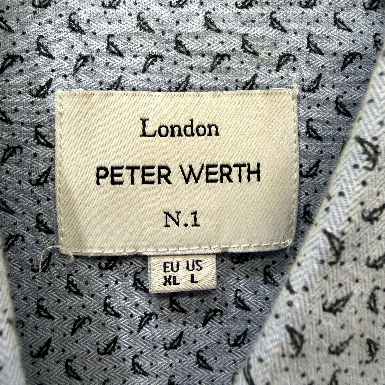 Peter Werth Mens Button-Down Shirt Paisley Cotton Blue and Black Size L - Image 4
