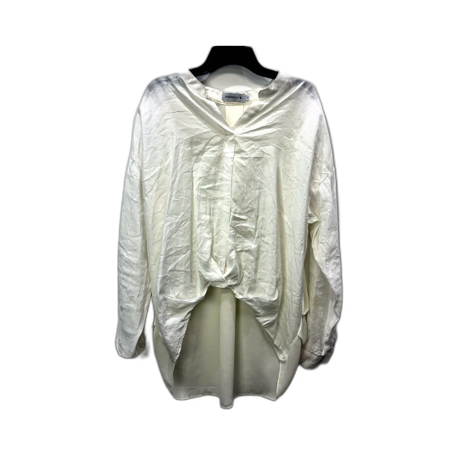 Pigeon Hole Womens Puff Sleeve Loose Flowy Pullover Blouse Ivory Size M