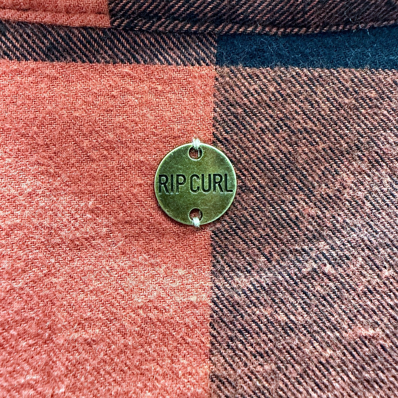 Rip Curl Womens Plaid Flannel Shirt Orange and Brown Casual Outdoor Size S - Image 4