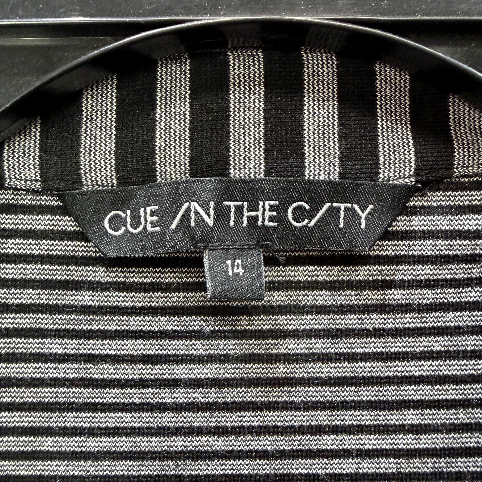 Cue in the City Womens Striped Jacket Padded Shoulder Black Gray Size 14 - Image 4