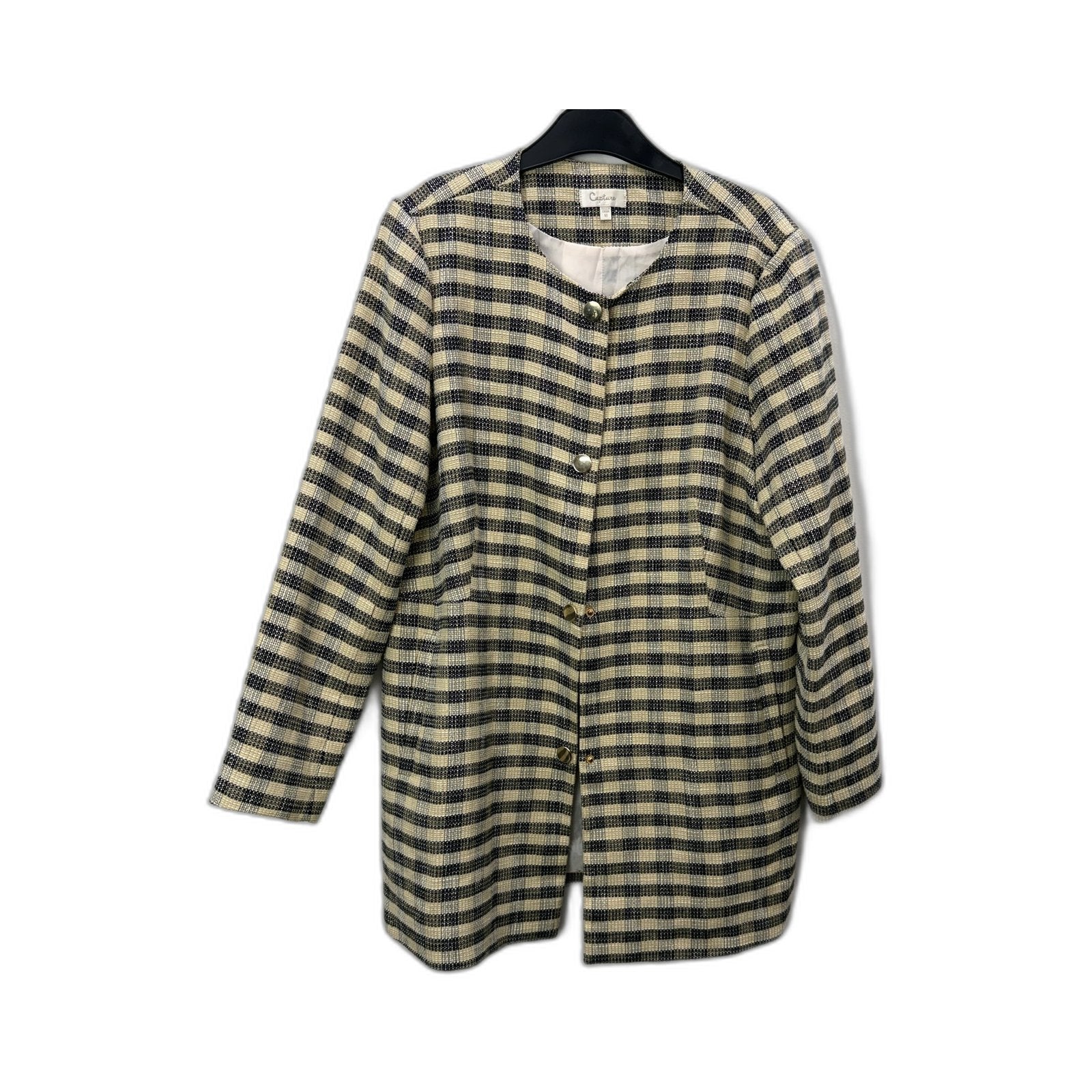 Capture Womens Striped Cardigan Jacket in Black and Beige, Size 16