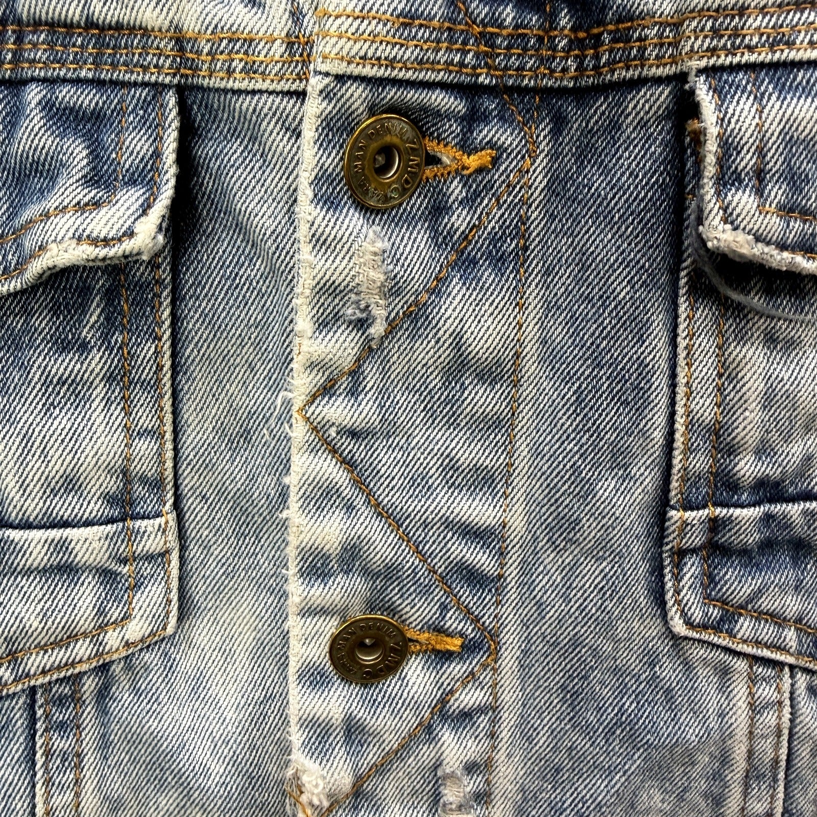 Zara Mens Distressed Blue Denim Jacket - Vintage 1975 Style Goods Size M - Image 7