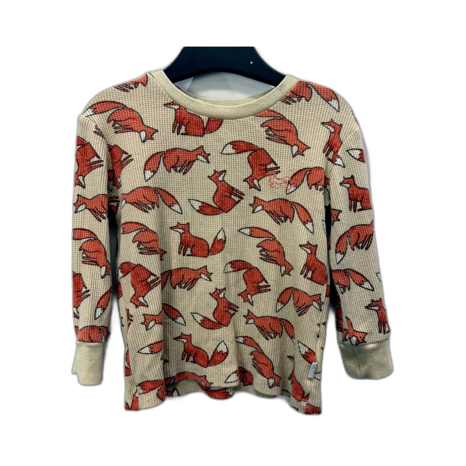 Peter Alexander Boys Waffle Knit Fox Print 2-Piece Pajama Set Beige/Red Foxes - Image 2
