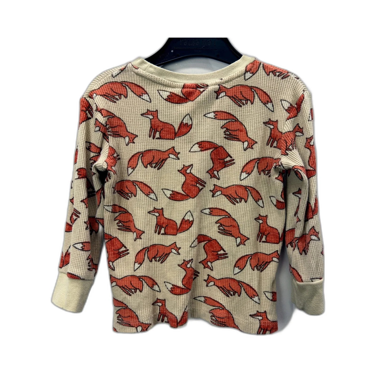 Peter Alexander Boys Waffle Knit Fox Print 2-Piece Pajama Set Beige/Red Foxes - Image 3