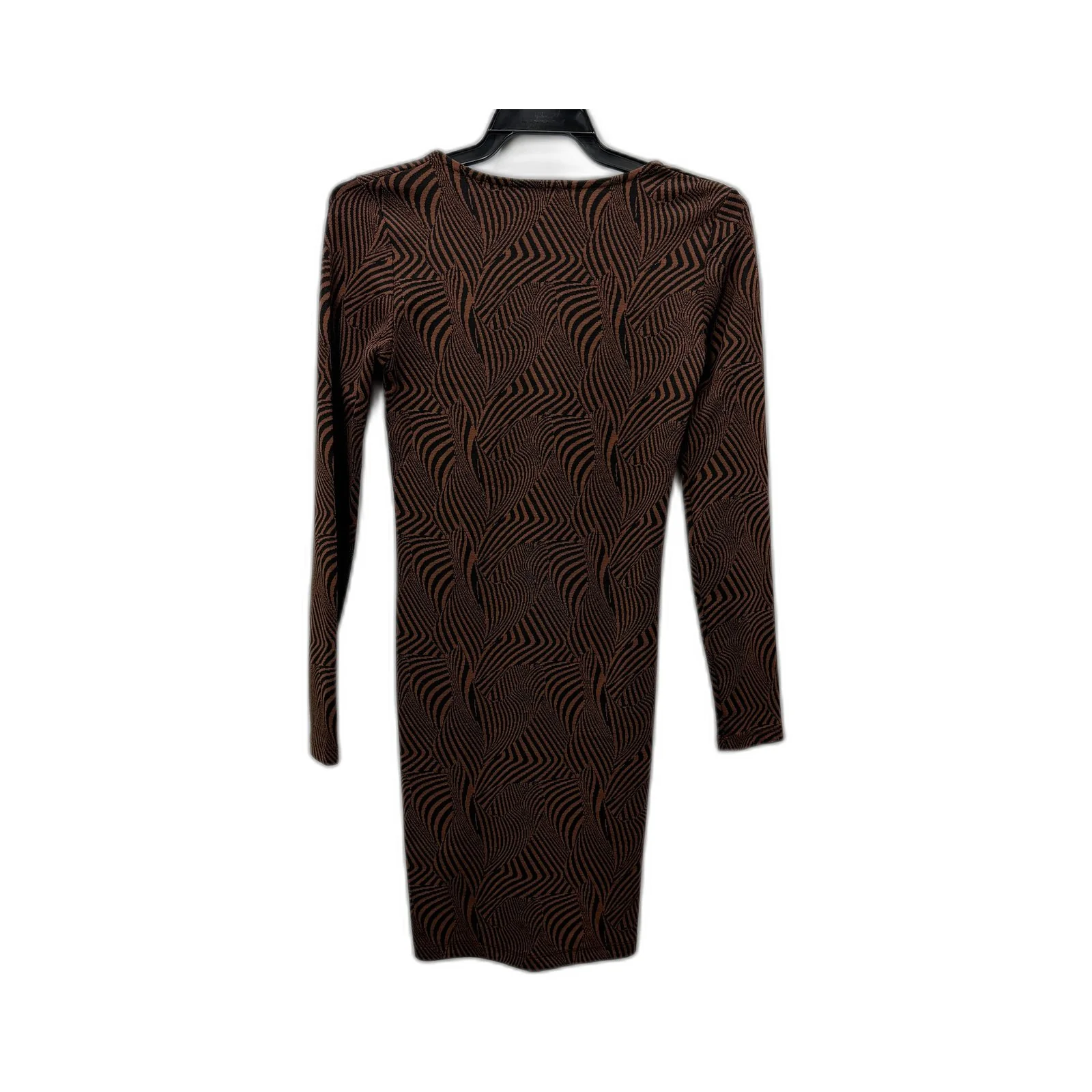Zara Womens Bodycon Dress Long Sleeve Patterned Brown and Black Size M - Image 2