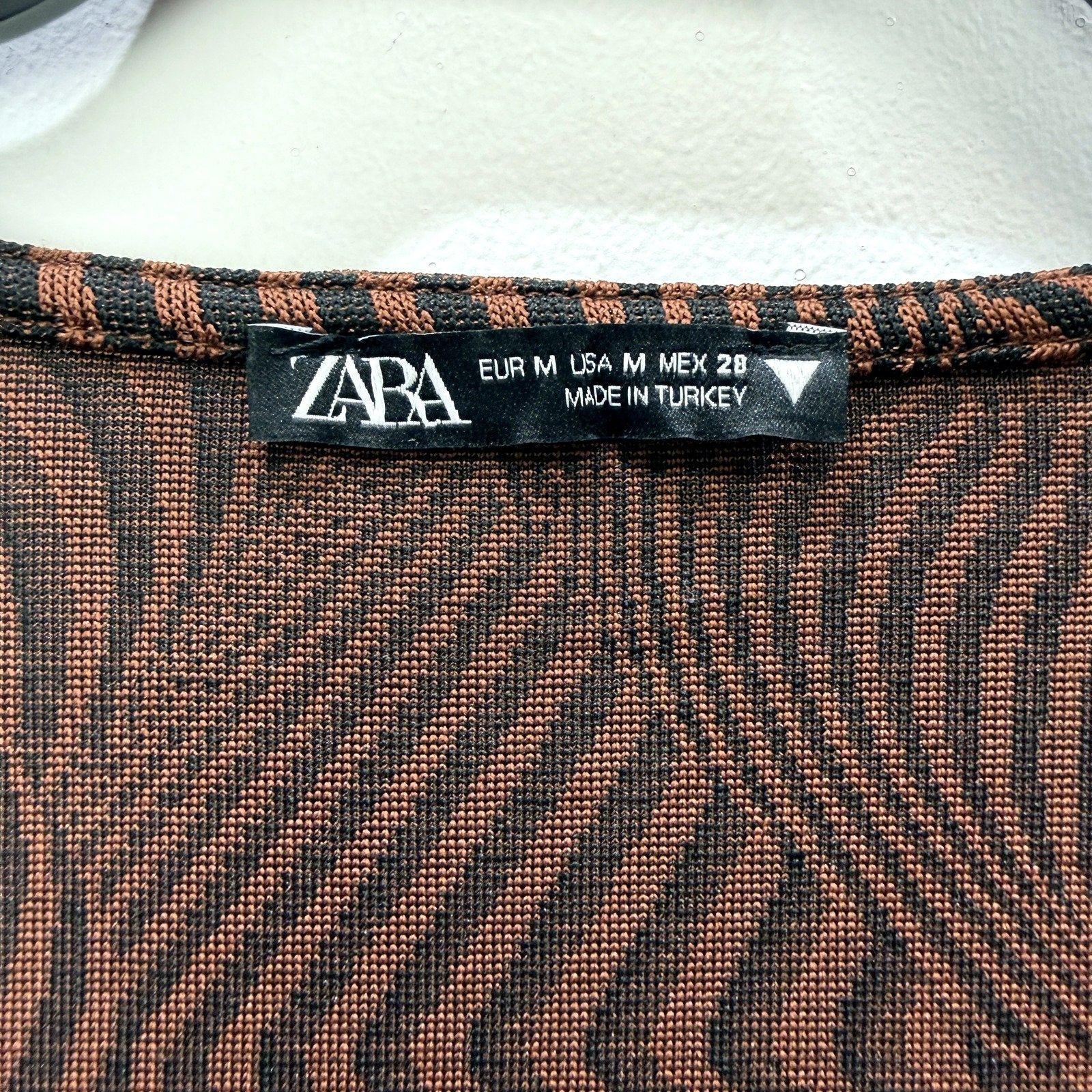 Zara Womens Bodycon Dress Long Sleeve Patterned Brown and Black Size M - Image 3