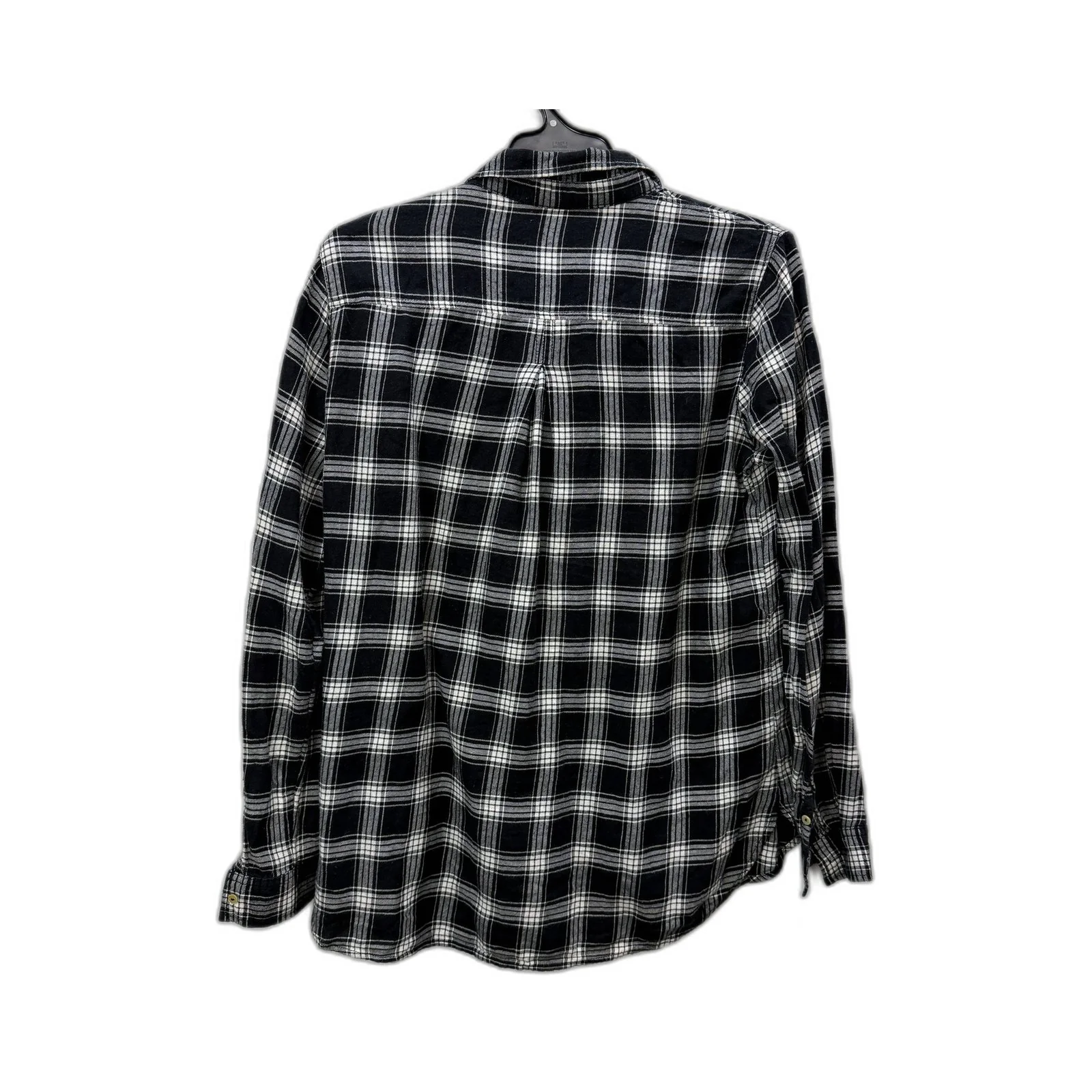 H&M Womens Plaid Flannel Shirt Cotton Button Down Casual Top Black and White - Image 2