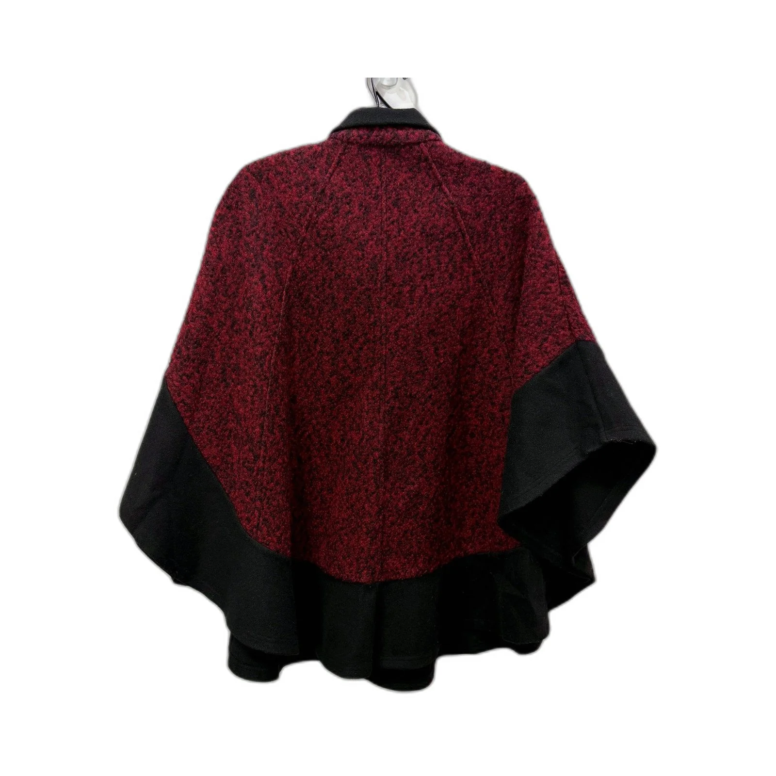 WS Womens Poncho Button Coat in Burgundy - Wool Blend Flared Hem, Size 12 - Image 2
