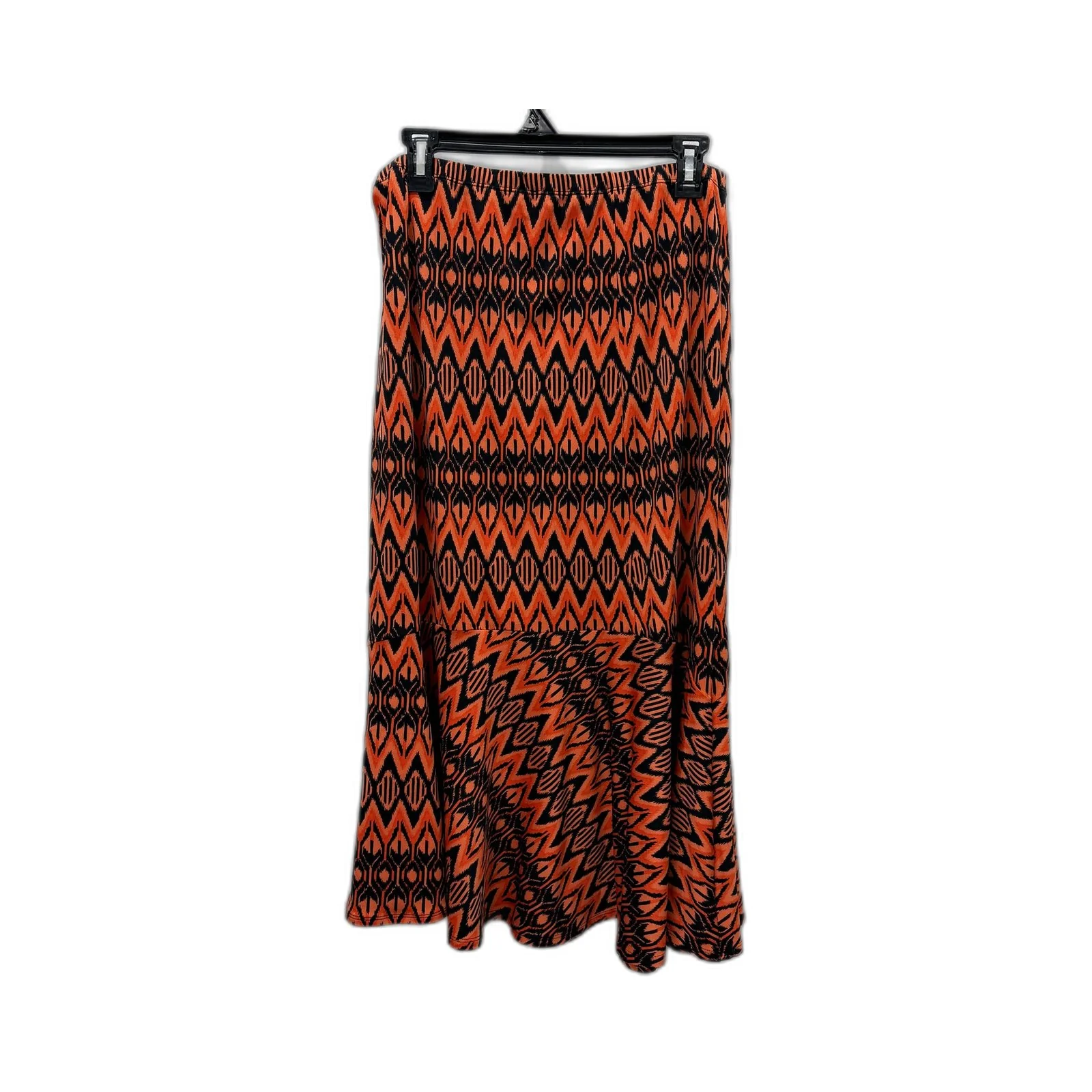 Noni B Womens Ikat Print Flared Midi Skirt in Orange & Black, Size L - Image 2