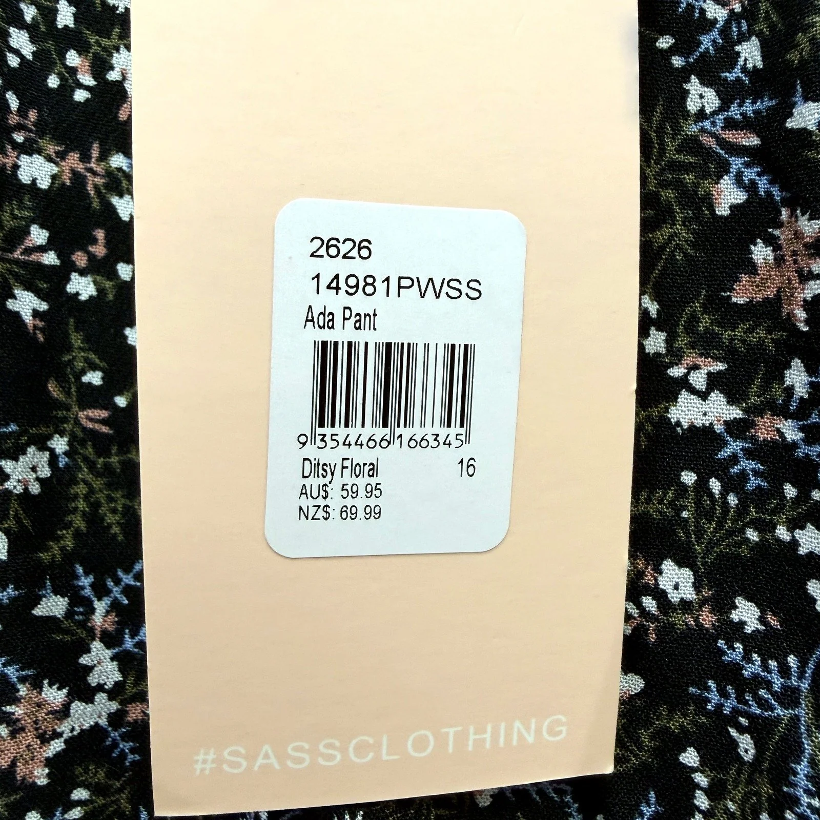 Sass Womens Ada Pant in Ditsy Floral Print with Stretchy Waist, Size 16 NEW - Image 3