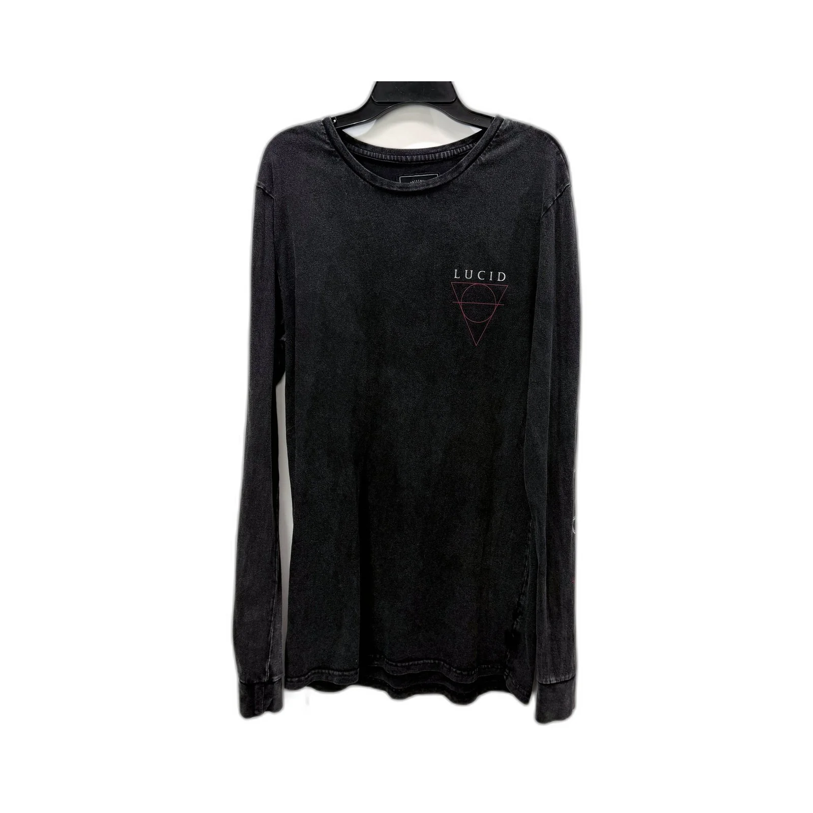 Lucid Mens Long Sleeve Graphic Tee Cotton Shirt in Black, Size S