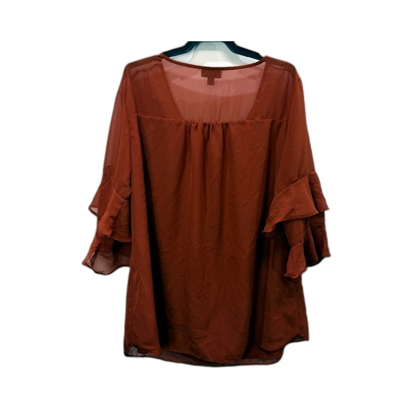 Autograph Womens Ruffle Sleeve Tie Front Blouse in Rust, Size 14 - Image 2