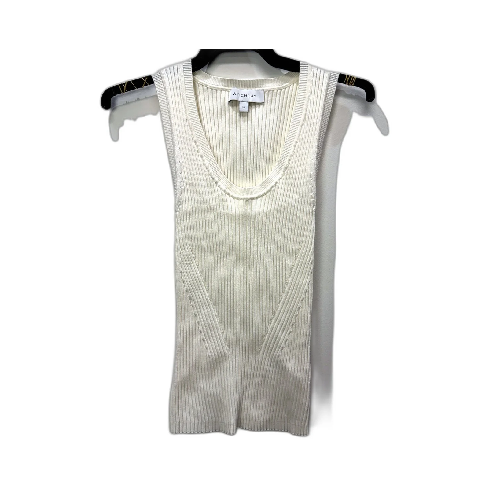 Witchery Womens Ribbed Knit Stretchy Tank Top Sleeveless Scoop Neck White Size