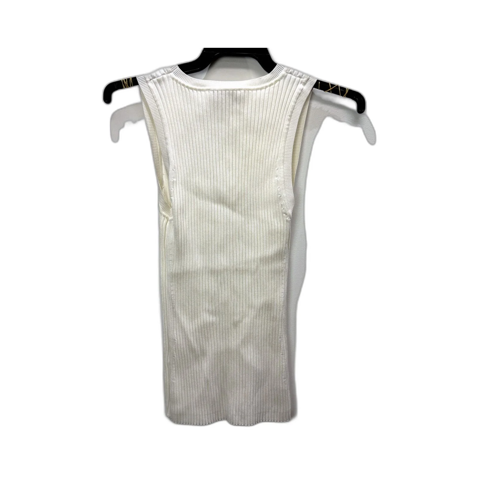 Witchery Womens Ribbed Knit Stretchy Tank Top Sleeveless Scoop Neck White Size - Image 2