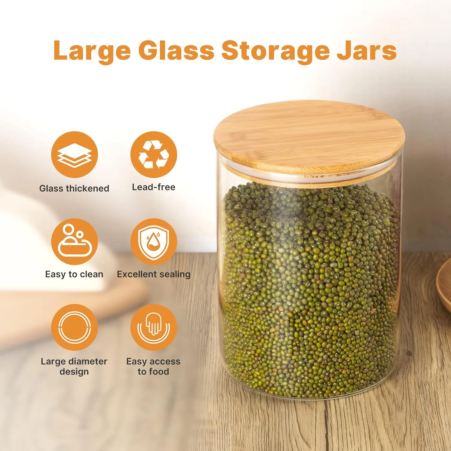 Stackable Glass Storage Jars Containers, Clear Circular Design, 105oz, NEW - Image 6