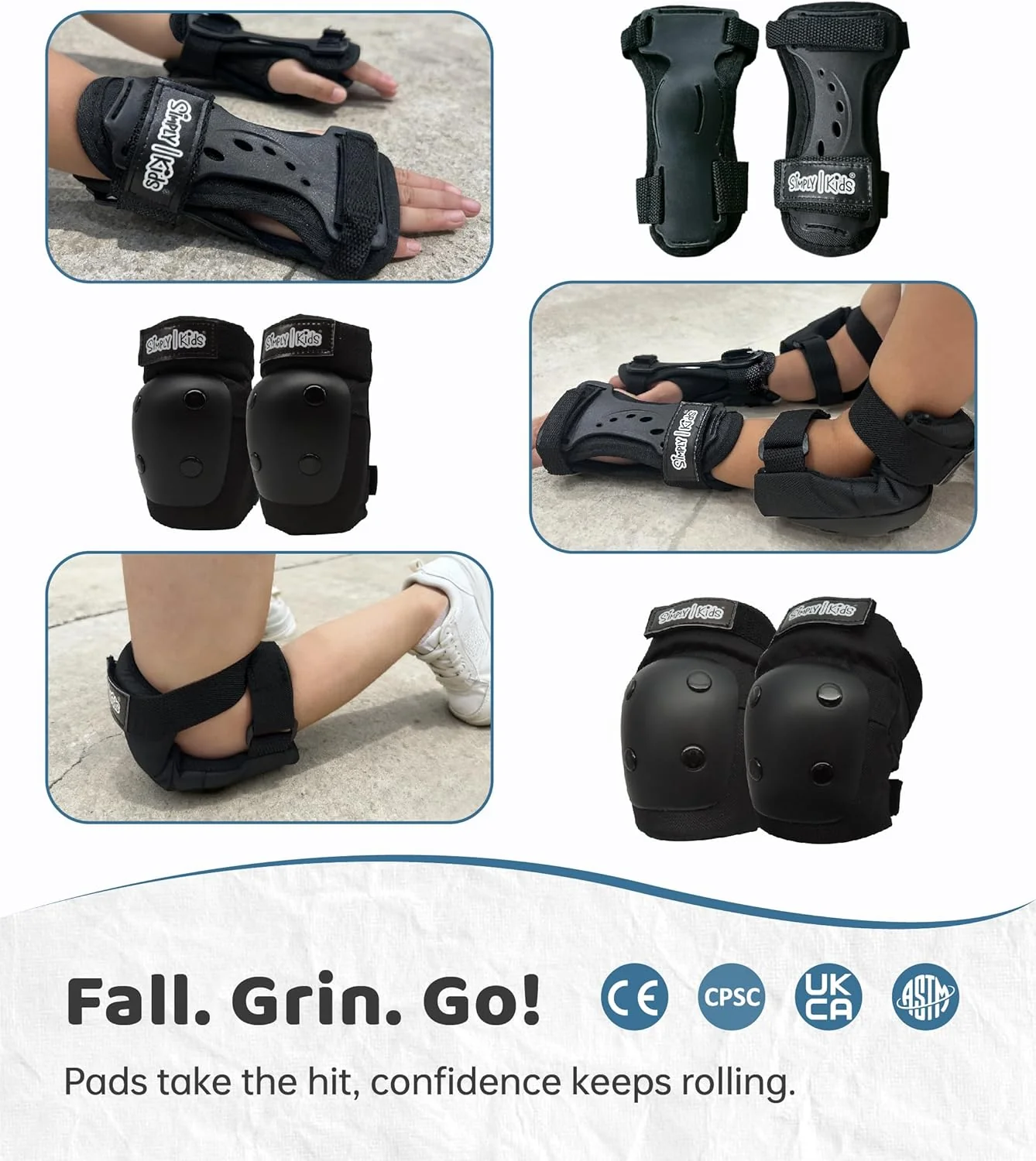 Simply Kids Elbow Pads with Wrist Guards Protective Gear Sports Safety Black NEW - Image 3